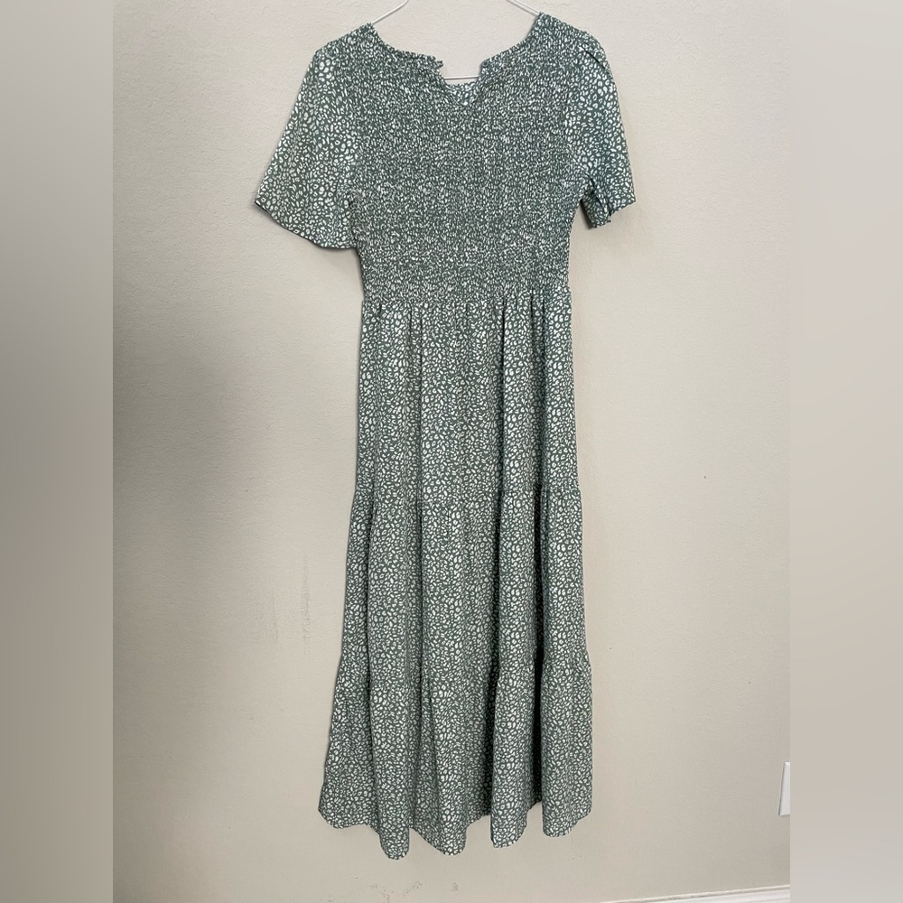 Green and White Tiered Midi Dress